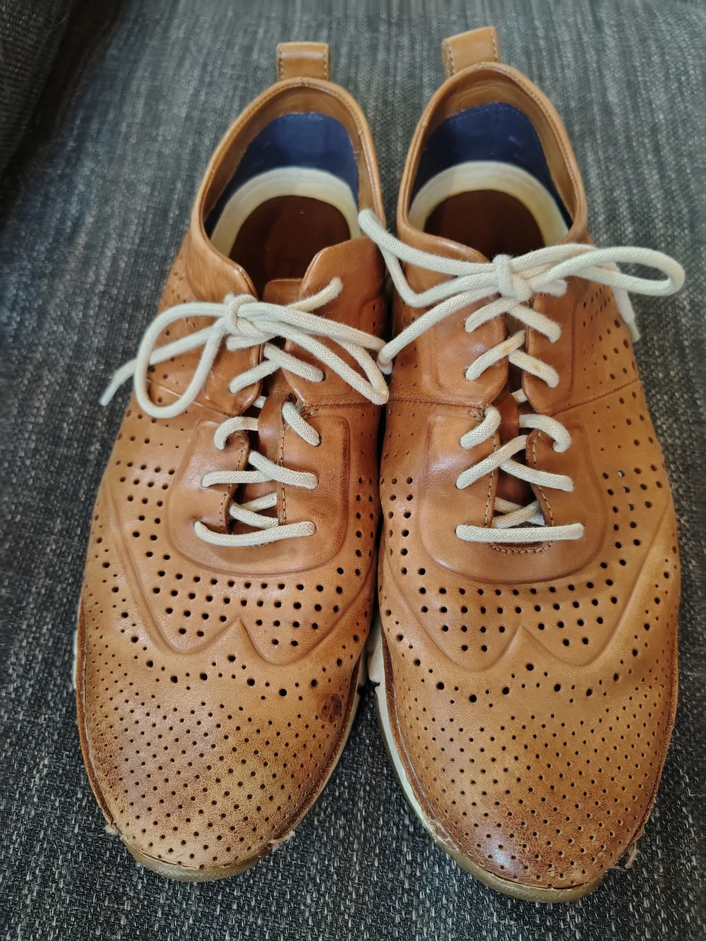 Cole Haan Men's Remastered Wingtip Oxford Perforated Leather Shoes - Tan Size 10